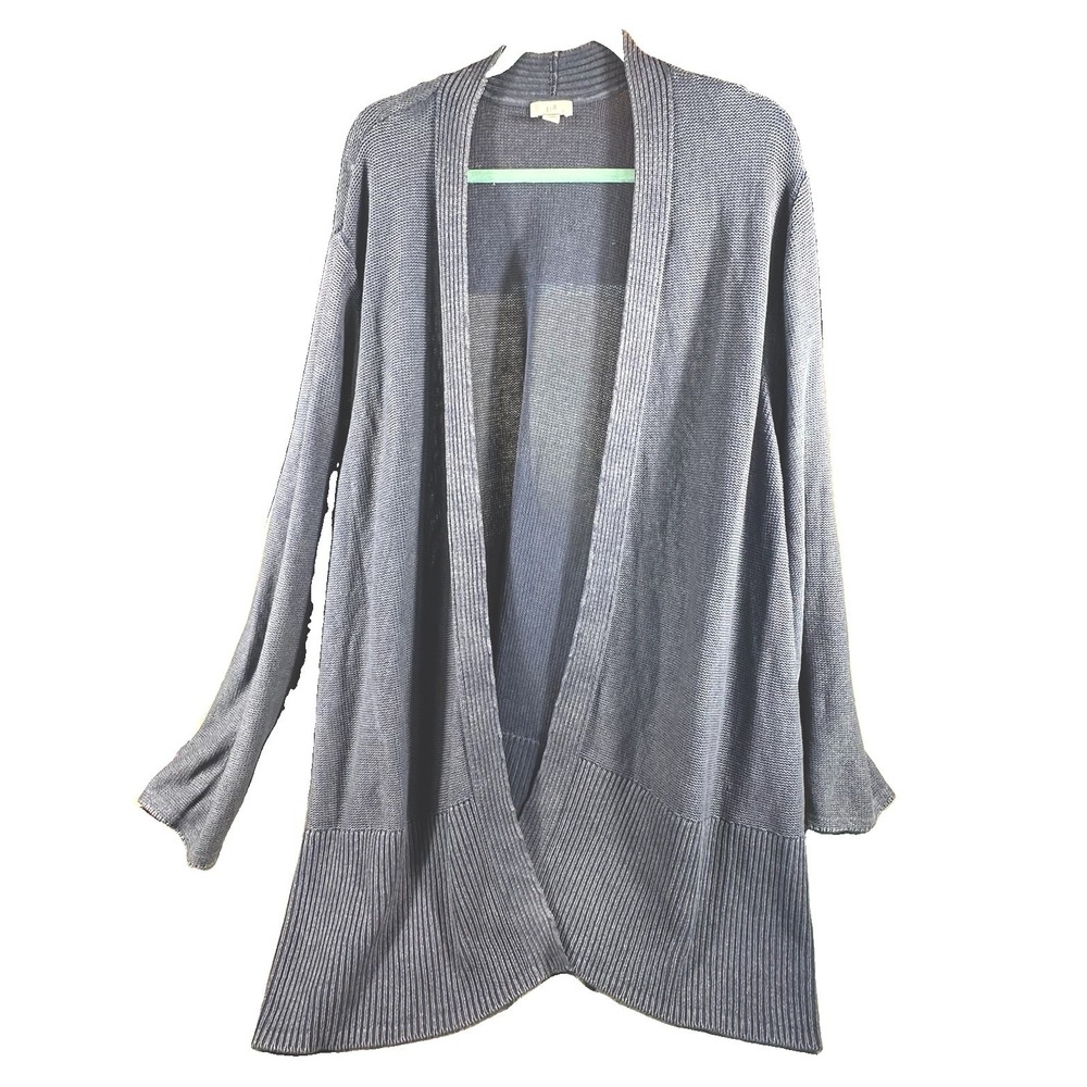 J Jill Women Cardigan 4X Blue Open Front Long Sleeve Duster Relaxed Ribbed Trim